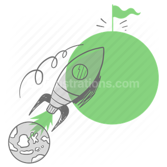 rocket, launch, moon, goal, target, flag